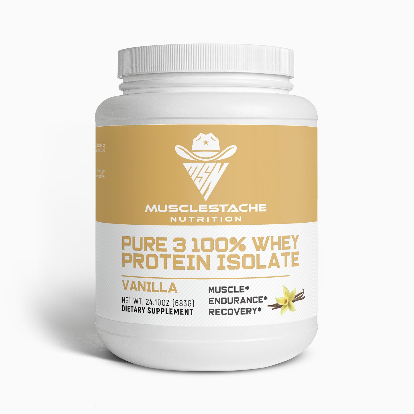 Pure 3 Whey Protein Isolate Powder (Vanilla) - Musclestache Nutrition