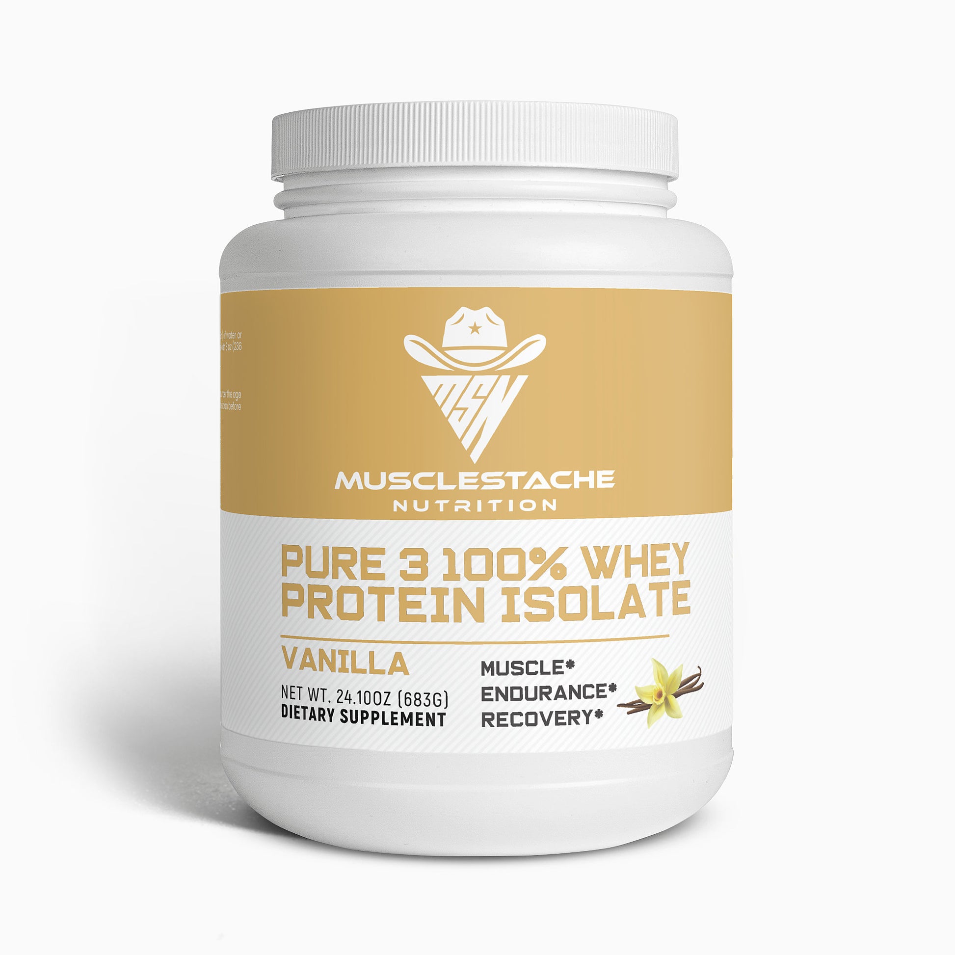 Pure 3 Whey Protein Isolate Powder (Vanilla) - Musclestache Nutrition