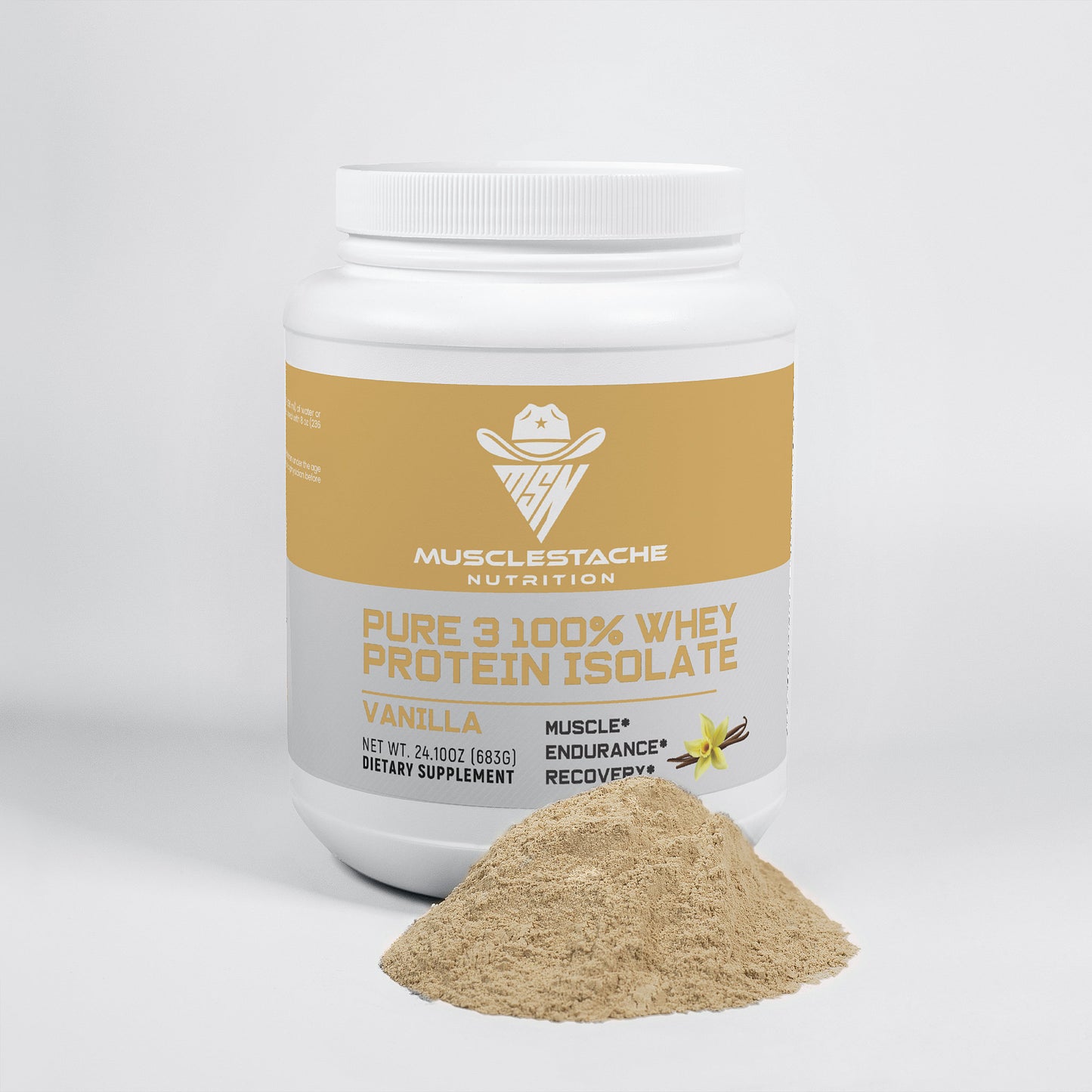 Pure 3 Whey Protein Isolate Powder (Vanilla) - Musclestache Nutrition